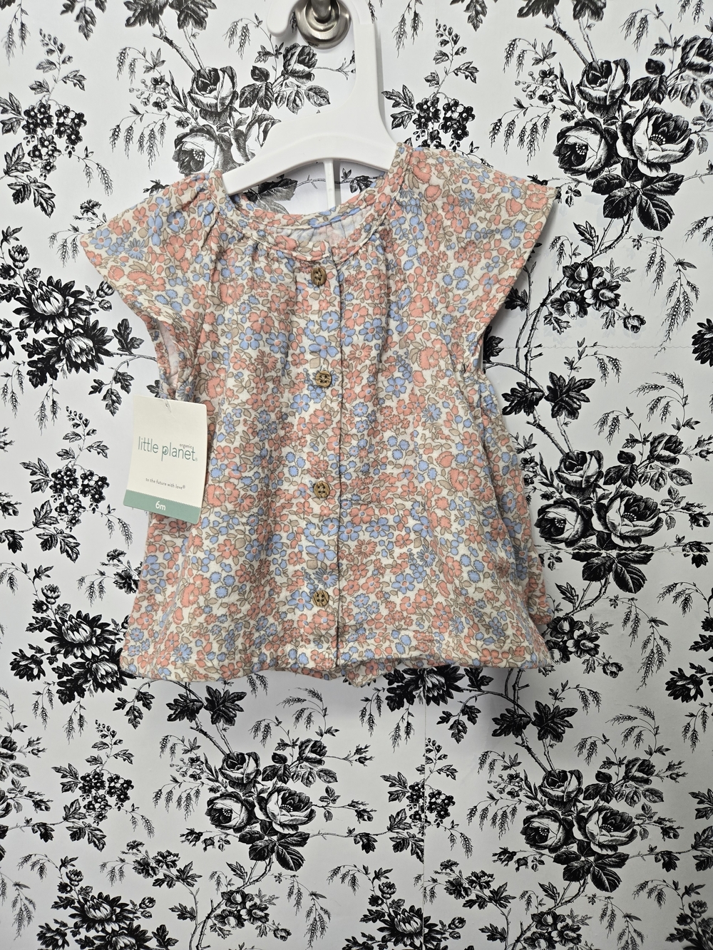 Little Planet By Carter's Peach & Blue Floral Button-Front 6mo Baby Set